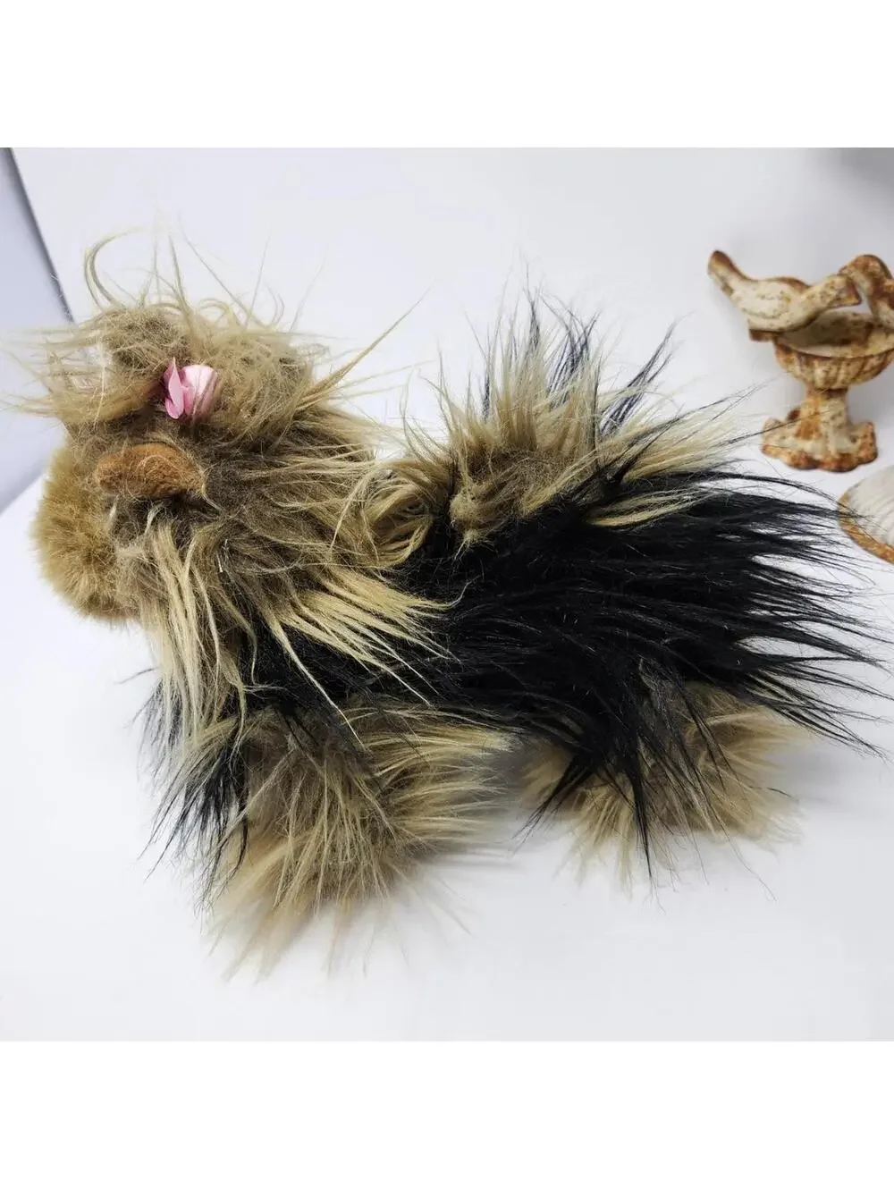 Yorkie Puppy Dog Plush Stuffed Animal Toy Brown Black Pink Bow 11 Inch